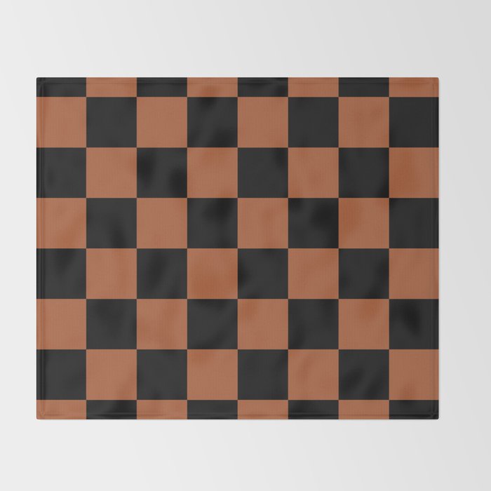 Checkerboard Check Geometric Checked Pattern Rust and Black Throw Blanket Gallery Image 2
