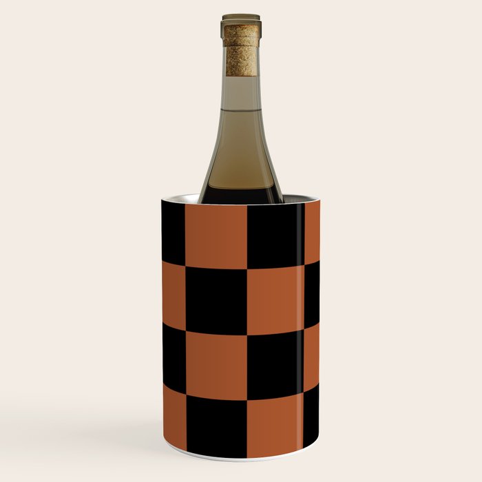 Checkerboard Check Geometric Checked Pattern Rust and Black Wine Chiller Gallery Image 2
