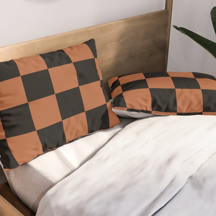 Checkerboard Check Geometric Checked Pattern Rust and Black Pillow Sham Gallery Image 2