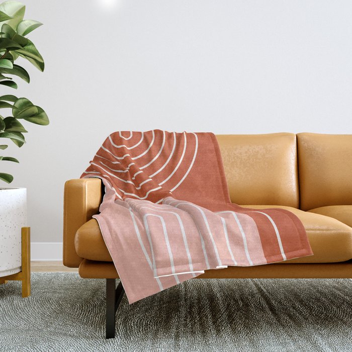 Geometric Lines in Terracotta Rose Gold 19 (Rainbow and Lines Abstraction) Throw Blanket Gallery Image 1