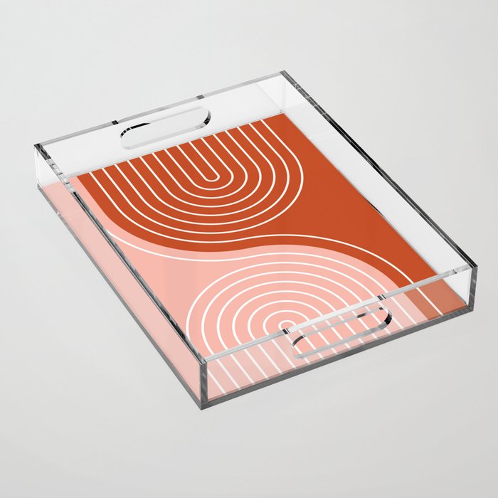 Geometric Lines in Terracotta Rose Gold 19 (Rainbow and Lines Abstraction) Acrylic Tray Gallery Image 1