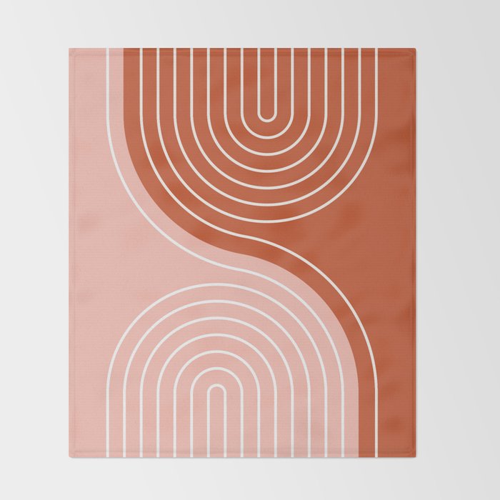 Geometric Lines in Terracotta Rose Gold 19 (Rainbow and Lines Abstraction) Throw Blanket Gallery Image 2