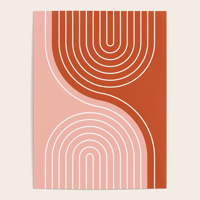 Geometric Lines in Terracotta Rose Gold 19 (Rainbow and Lines Abstraction) Poster Gallery Image 1