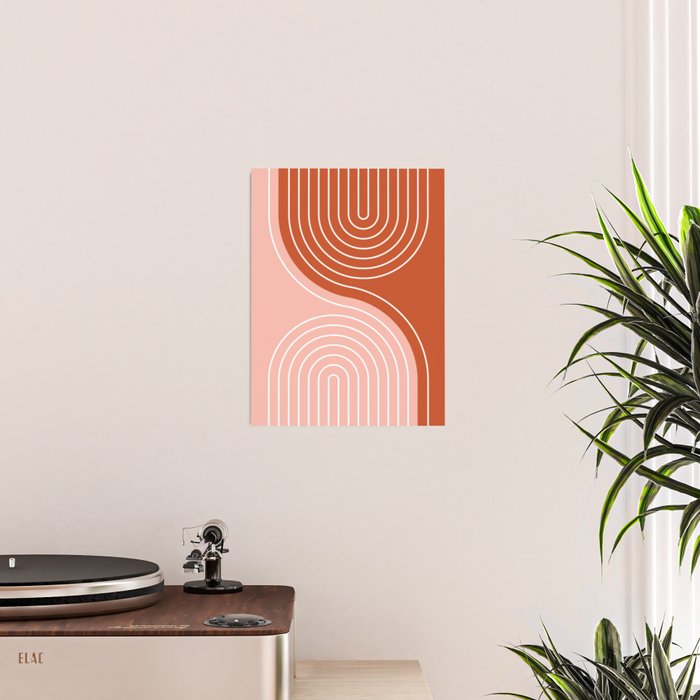 Geometric Lines in Terracotta Rose Gold 19 (Rainbow and Lines Abstraction) Poster Gallery Image 2