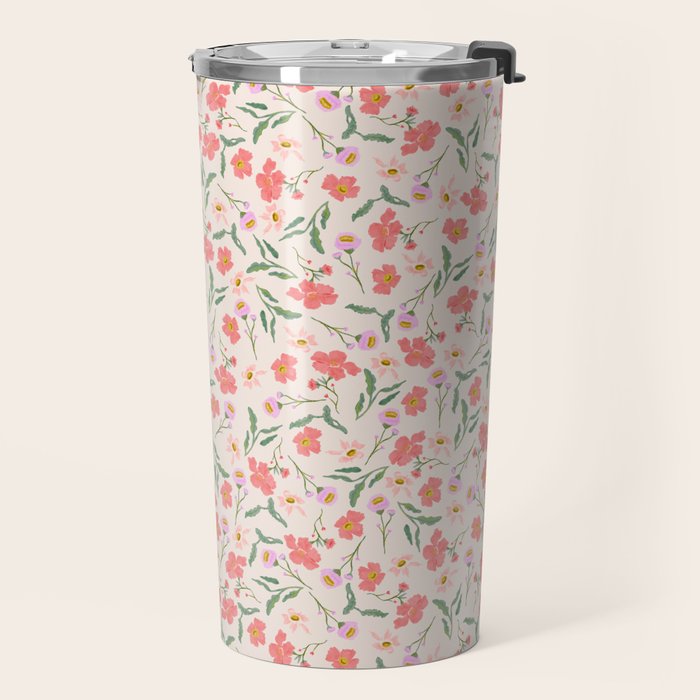 A breath of fresh air - A seamless floral pattern in pinks and reds Travel Mug Gallery Image 2