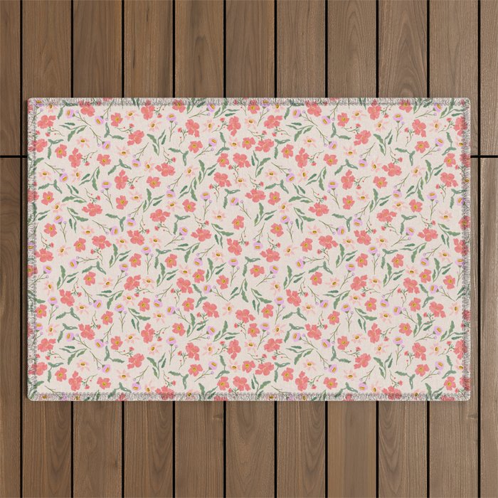 A breath of fresh air - A seamless floral pattern in pinks and reds Outdoor Rug Gallery Image 1