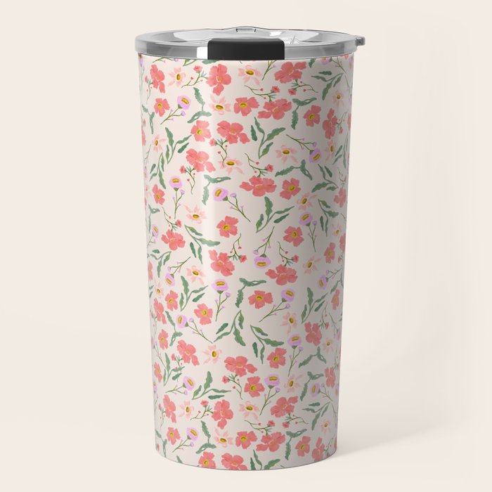 A breath of fresh air - A seamless floral pattern in pinks and reds Travel Mug Gallery Image 1