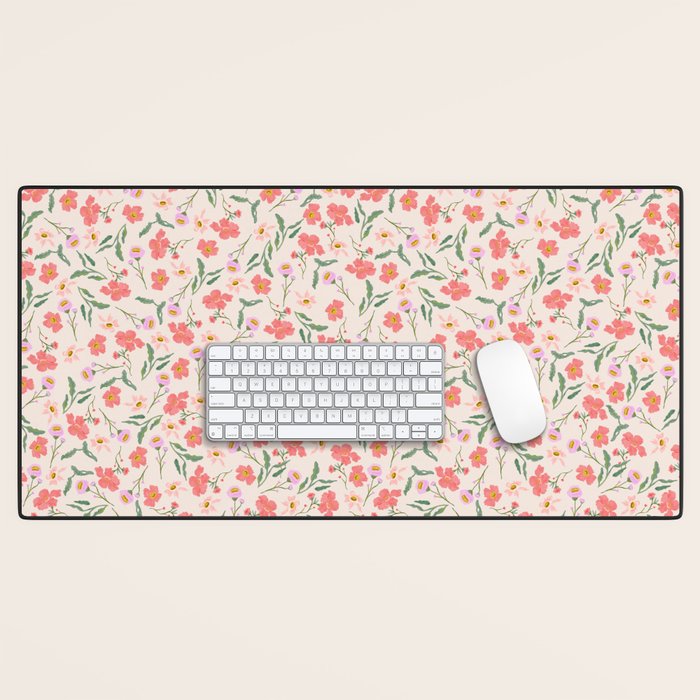 A breath of fresh air - A seamless floral pattern in pinks and reds Desk Mat Gallery Image 1
