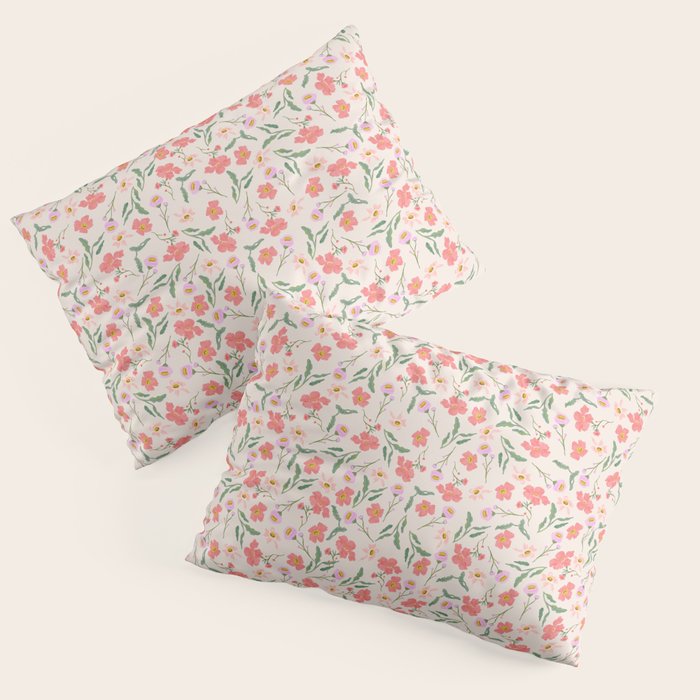 A breath of fresh air - A seamless floral pattern in pinks and reds Pillow Sham Gallery Image 1