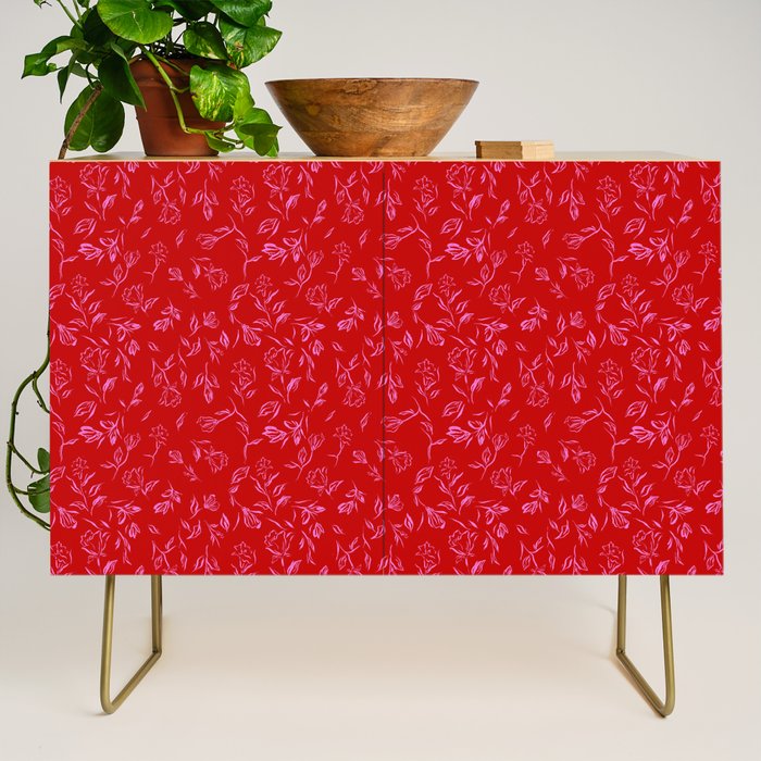 Pink and red romantic wildflowers Credenza Gallery Image 1