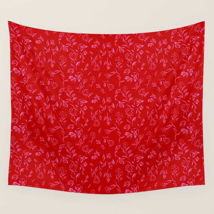 Pink and red romantic wildflowers Wall Tapestry Gallery Image 1
