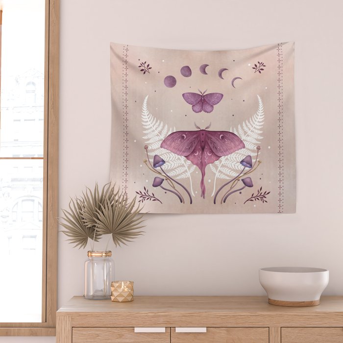 Luna and Emerald - Vintage Pink Wall Tapestry Gallery Image 2