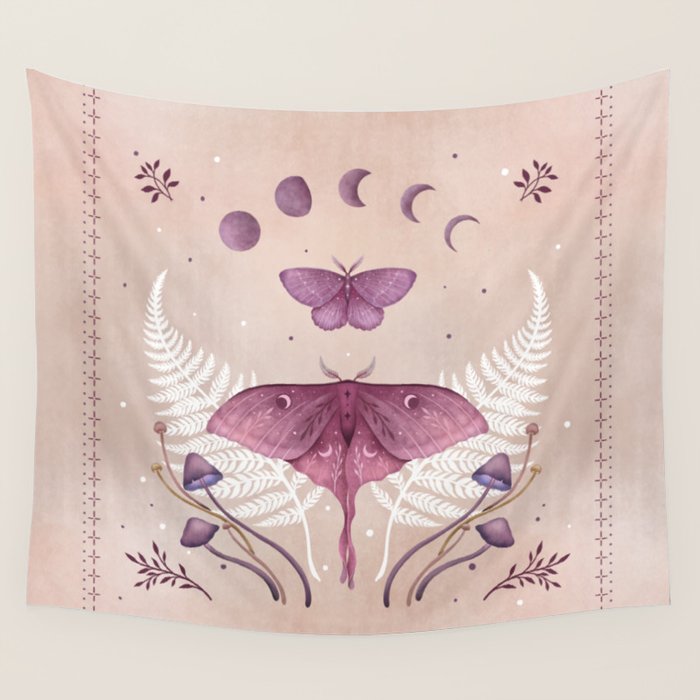Luna and Emerald - Vintage Pink Wall Tapestry Gallery Image 1