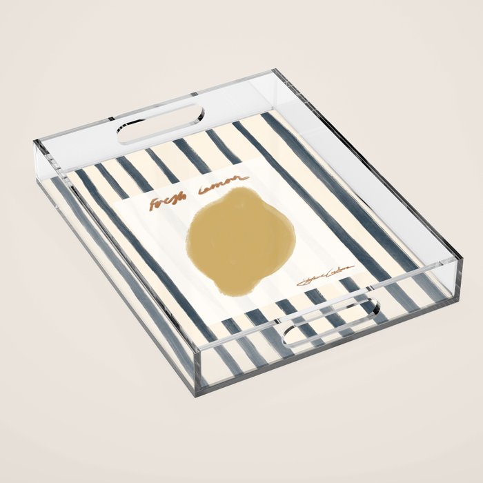 Fresh Lemon Vintage Stripes Acrylic Tray Gallery Image 1