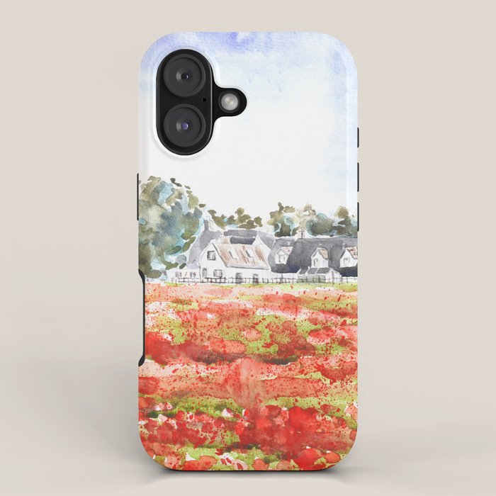 orange poppy field watercolour  iPhone Case Gallery Image 1