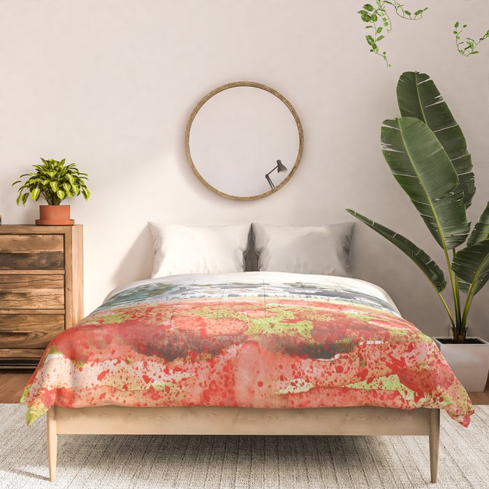 orange poppy field watercolour  Comforter Gallery Image 3