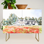 orange poppy field watercolour  Credenza Gallery Image 1