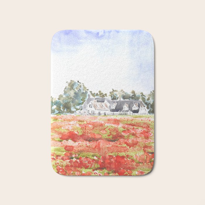 orange poppy field watercolour  Bath Mat Gallery Image 1