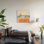 orange poppy field watercolour  Wood Wall Art Gallery Image 2