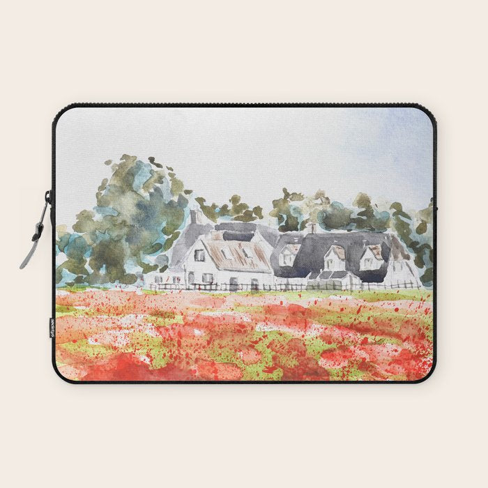 orange poppy field watercolour  Laptop Sleeve Gallery Image 1