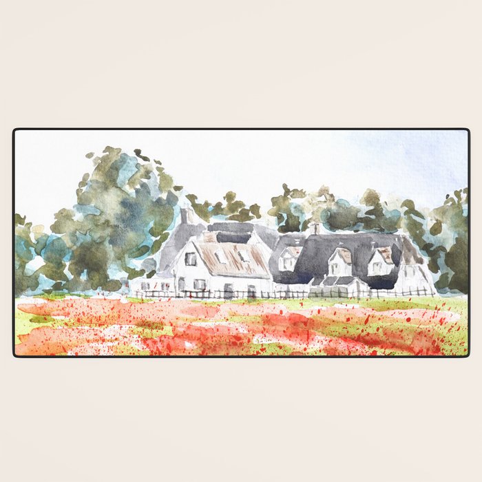 orange poppy field watercolour  Desk Mat Gallery Image 3