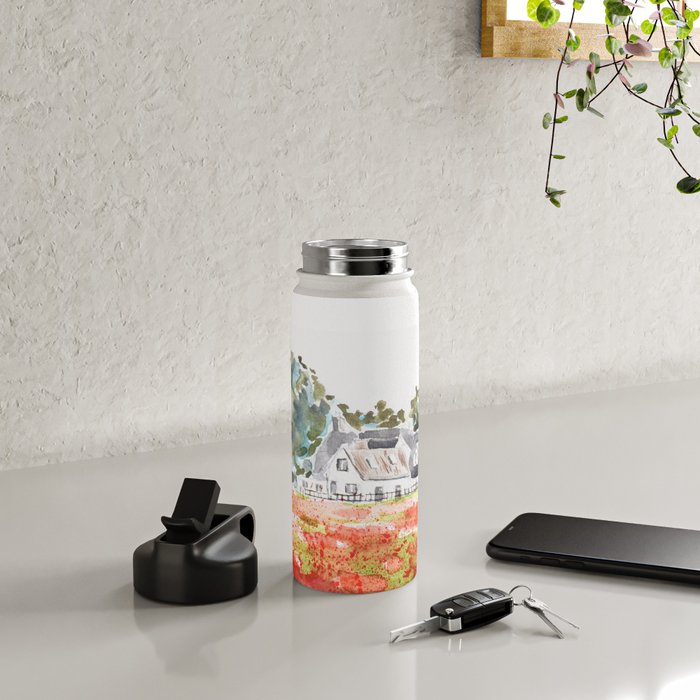 orange poppy field watercolour  Water Bottle Gallery Image 4