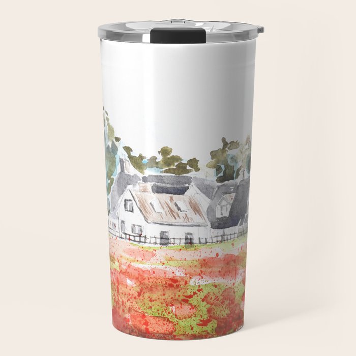 orange poppy field watercolour  Travel Mug Gallery Image 1