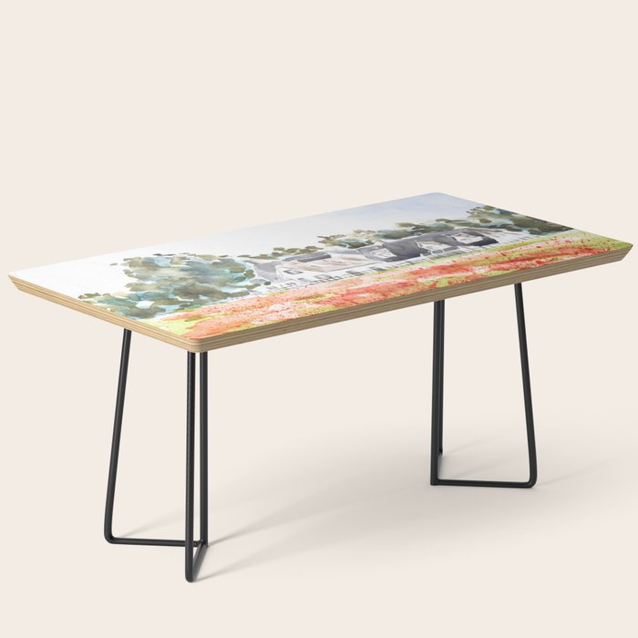 orange poppy field watercolour  Coffee Table Gallery Image 1