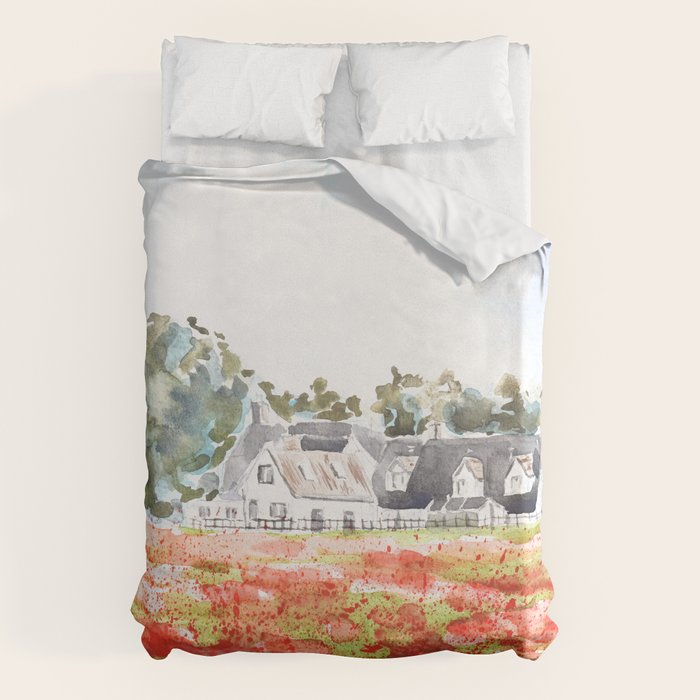 orange poppy field watercolour  Duvet Cover Gallery Image 1