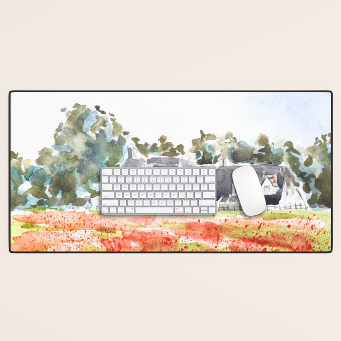orange poppy field watercolour  Desk Mat Gallery Image 1