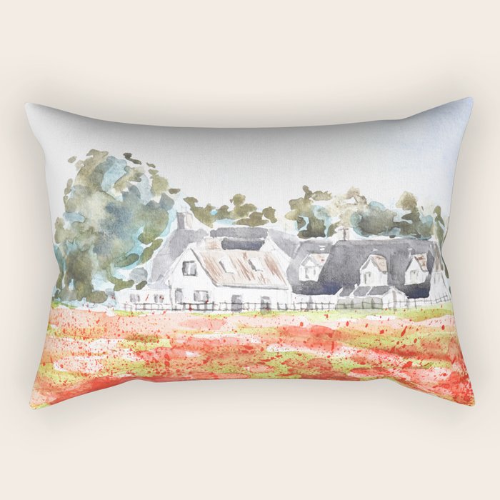 orange poppy field watercolour  Rectangular Pillow Gallery Image 1