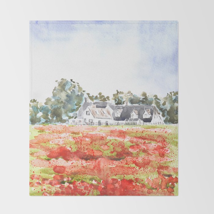 orange poppy field watercolour  Throw Blanket Gallery Image 2