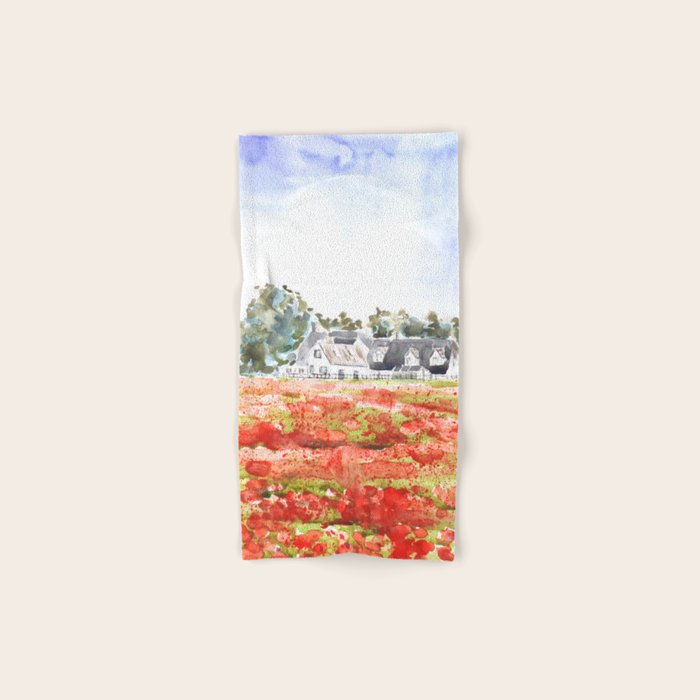 orange poppy field watercolour  Bath Towel Gallery Image 1