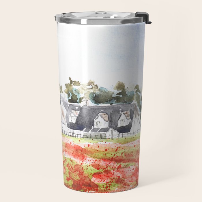 orange poppy field watercolour  Travel Mug Gallery Image 2