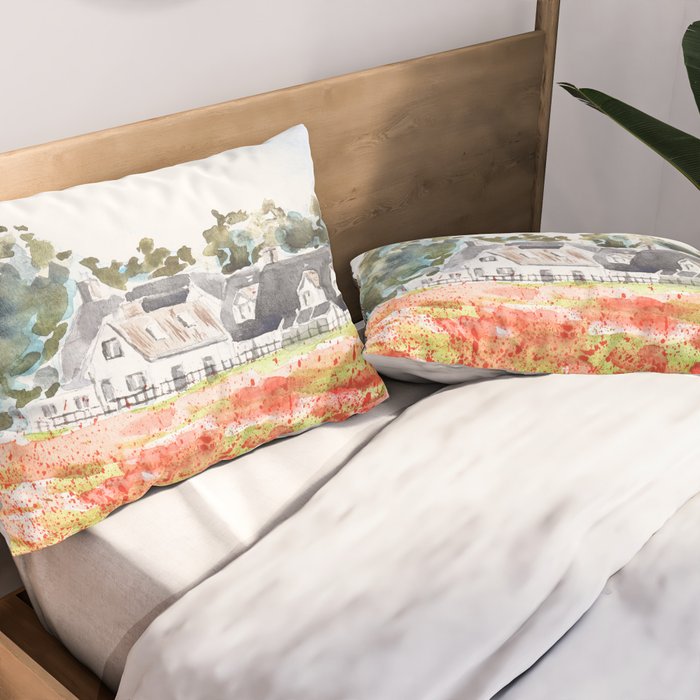 orange poppy field watercolour  Pillow Sham Gallery Image 2