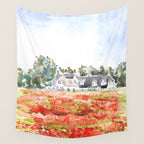 orange poppy field watercolour  Wall Tapestry Gallery Image 4