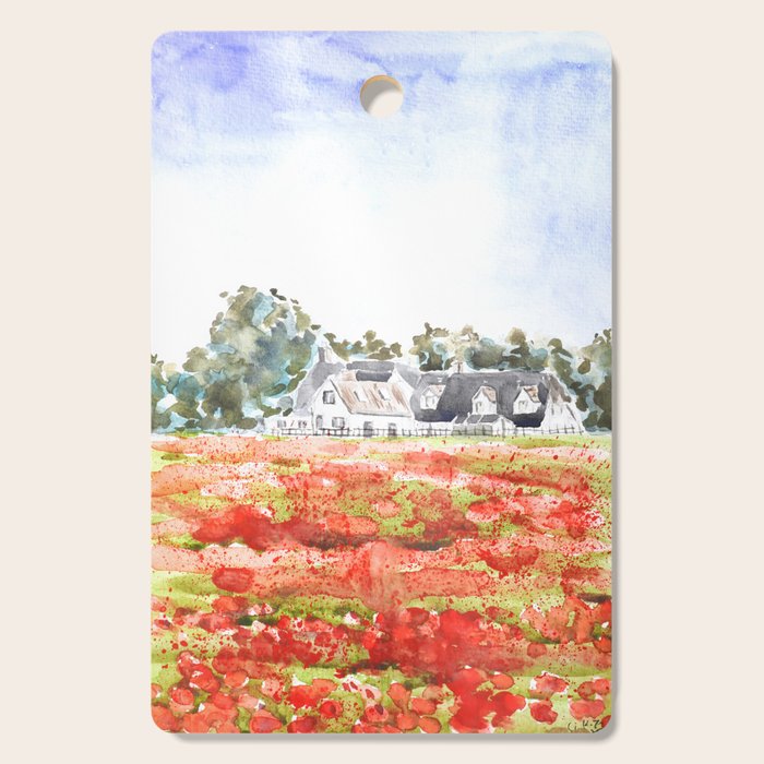 orange poppy field watercolour  Cutting Board Gallery Image 1