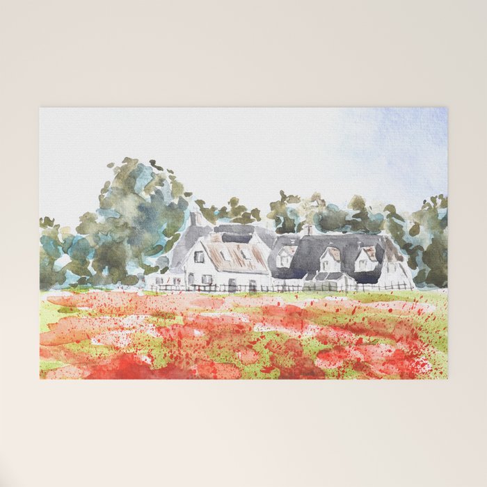 orange poppy field watercolour  Welcome Mat Gallery Image 1