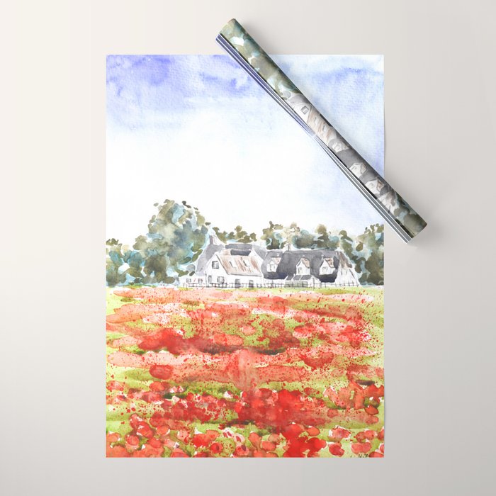orange poppy field watercolour  Wrapping Paper Gallery Image 1