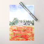 orange poppy field watercolour  Wrapping Paper Gallery Image 1