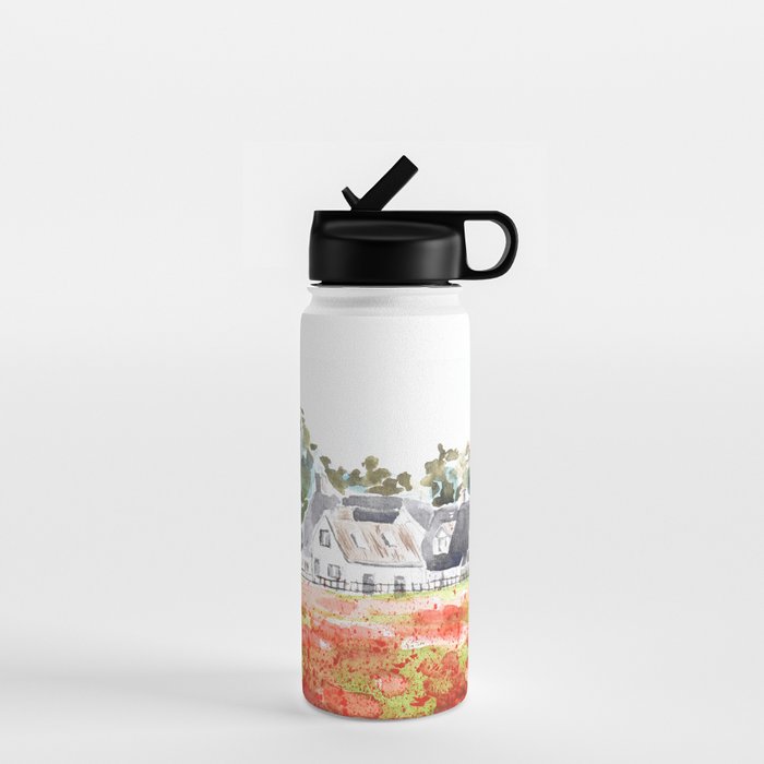 orange poppy field watercolour  Water Bottle Gallery Image 1