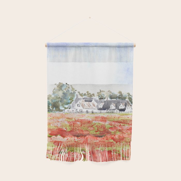 orange poppy field watercolour  Wall Hanging Gallery Image 1