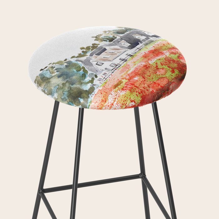 orange poppy field watercolour  Stool Gallery Image 2