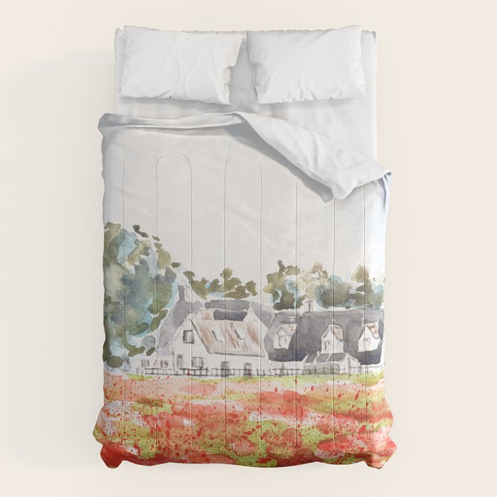 orange poppy field watercolour  Comforter Gallery Image 6
