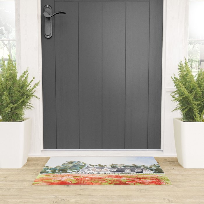 orange poppy field watercolour  Welcome Mat Gallery Image 3