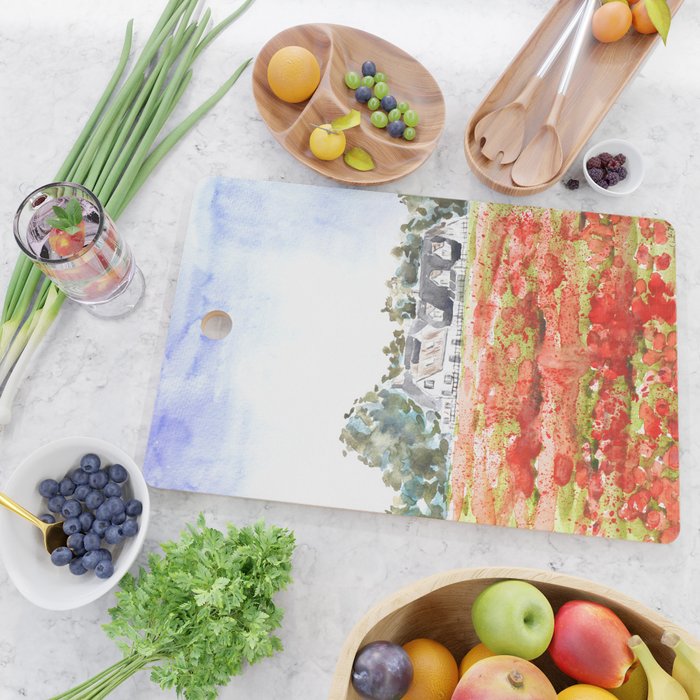 orange poppy field watercolour  Cutting Board Gallery Image 2
