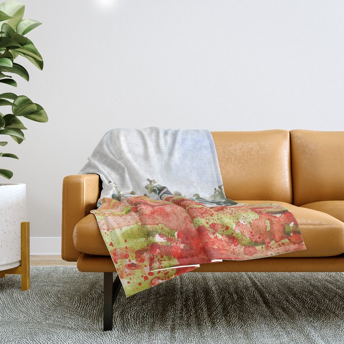 orange poppy field watercolour  Throw Blanket Gallery Image 1