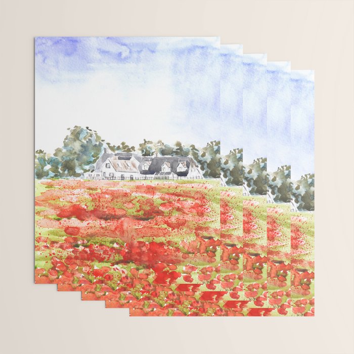 orange poppy field watercolour  Wrapping Paper Gallery Image 3