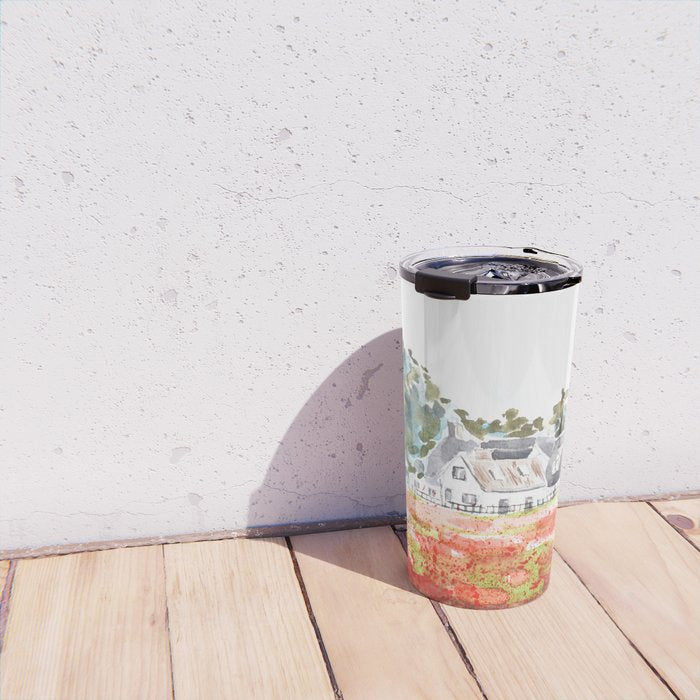 orange poppy field watercolour  Travel Mug Gallery Image 4