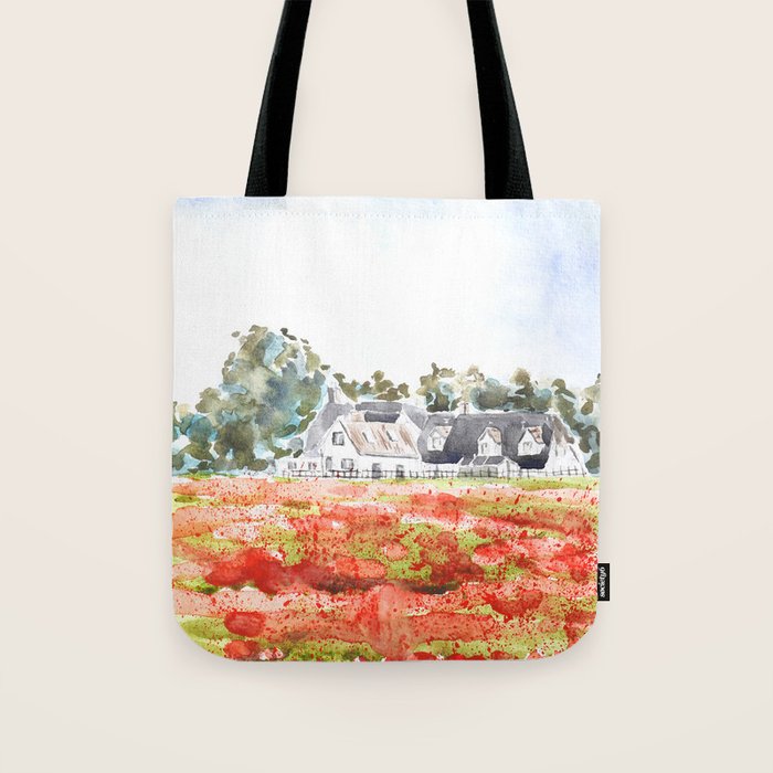 orange poppy field watercolour  Tote Bag Gallery Image 1
